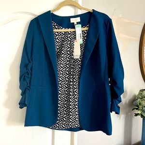 Teal scrunch sleeved blazer